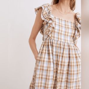 Ruffle-Sleeve Tiered Midi Dress in Plaid